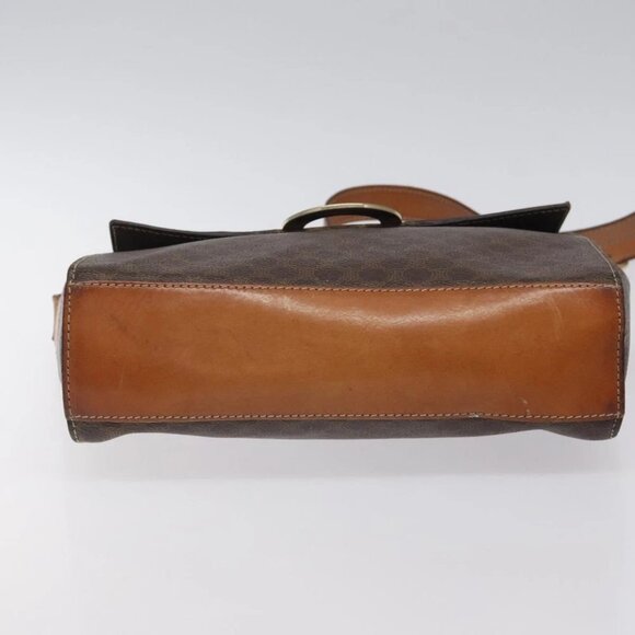 CELINE Macadam Canvas Circle Shoulder Bag PVC Leather Brown Gold Auth 122059 - Picture 10 of 14